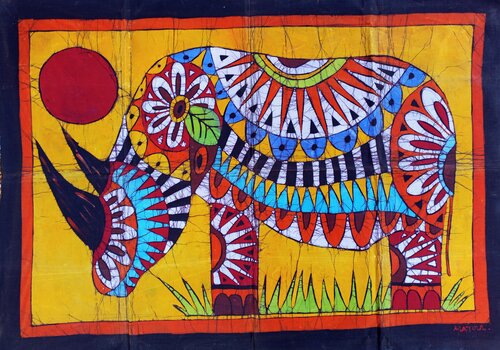 Rhinoceros, Rhino animal, animal painting, African art, African Painting Jafeth Moiane