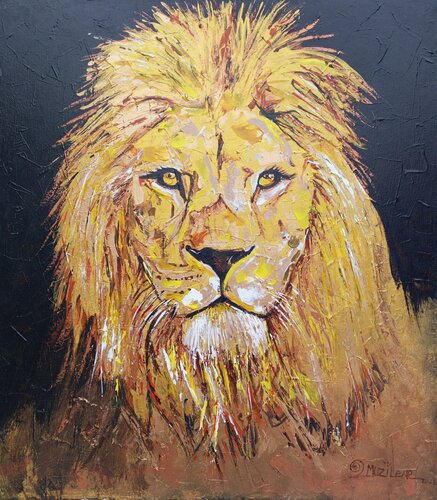Lion painting, Lion canvas, African wall art, African animals Painting Jafeth Moiane