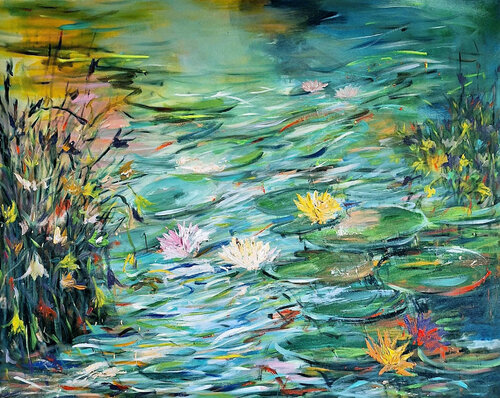 Wild flowers by the lake Painting 80_100cm Le Hai Linh