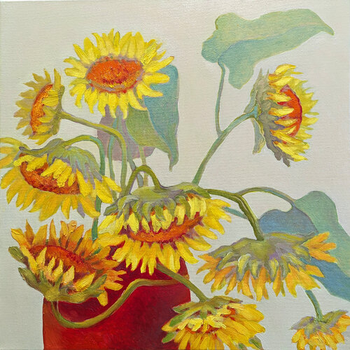 Red vase with Sunflowers. Svetlana Barker