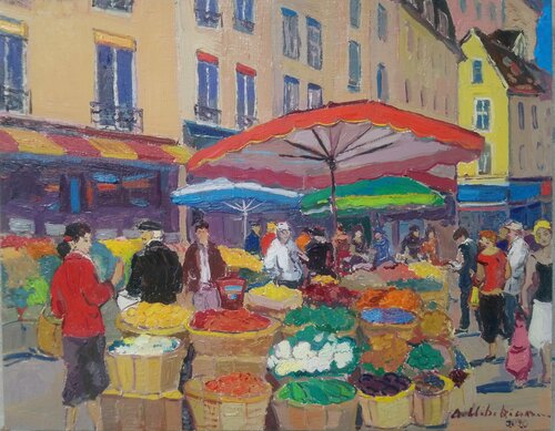 Parisian market scene Areg Elibekian